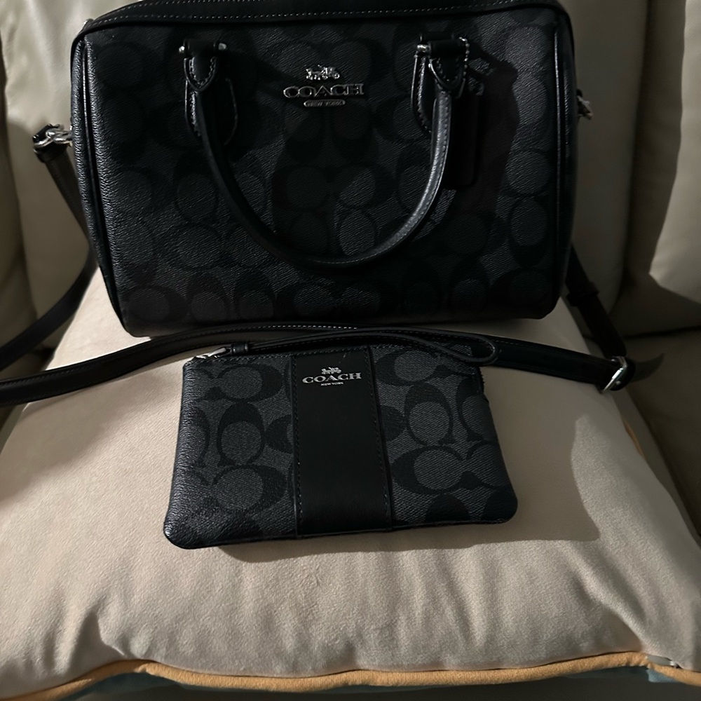 Coach Rowan Black Signature Satchel and Wristlet Set